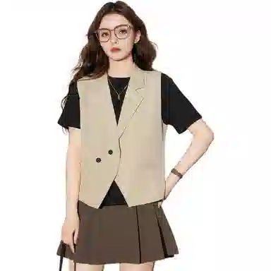 法文箱子 纯色西装领口袋马甲 女款