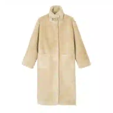 法文箱子 纯色翻领中长款大衣 女款 浅绿