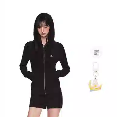 柏黛妃 连帽修身短款纯色卫衣 女款