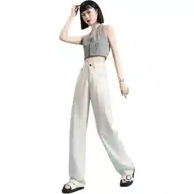 玫丝朵 纯色高腰宽松百搭直筒休闲裤 女款