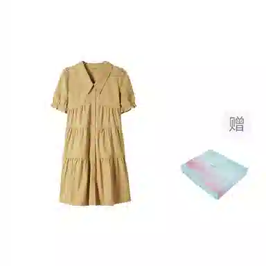 茵曼 【含礼盒装】纯色显瘦翻领泡泡袖短款衬衫连衣裙 女款  小个子显瘦 夏季