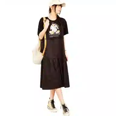 木果果木 甜美兔子宽松简约中长款短袖连衣裙 女款