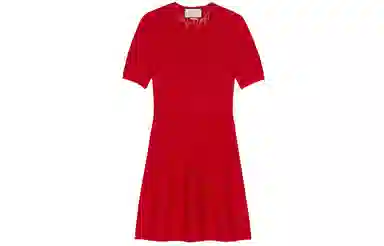 镂空羊毛短袖连衣裙 女款 红色