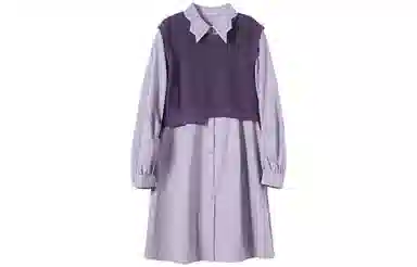 【dme】 纯色针织背心衬衫连衣裙长袖衬衫套装 女款 茄紫