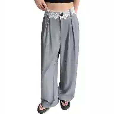 缪斯的诱惑 亮片高腰蕾丝边直筒拖地裤休闲裤 女款