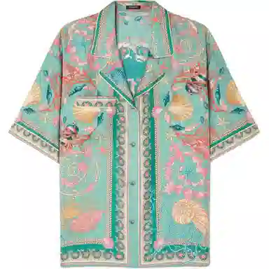 范思哲 真丝斜纹睡衣式衬衫 女款 绿色