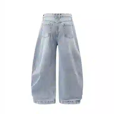 膨胀潮牌 弯刀中腰舒适时尚百搭宽松牛仔裤 男女同款