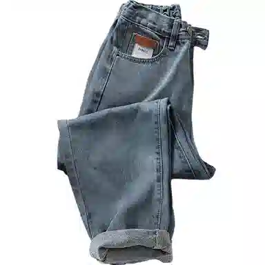 丝柏舍 水洗显瘦小个子九分半松紧高腰哈伦牛仔裤 女款 复古蓝