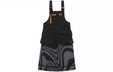 中国李宁 美式复古中腰宽松扭曲条纹工装连衣裙 女款 黑色