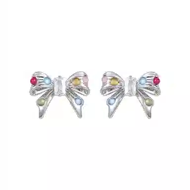 指尖瑰宝 清冷感果冻彩色蝴蝶结时尚气质轻奢高级感日常通勤百搭接住招财的蝴蝶 铜 耳钉 女款