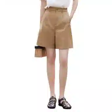 茵曼 纯色高腰休闲直筒五分短裤 女款