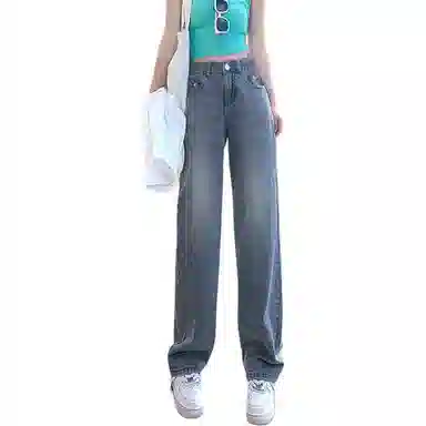 惟熙 阔腿高腰宽松垂感拖地百搭牛仔裤 女款 蓝色