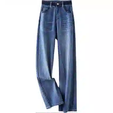 惟熙 阴影边阔腿高腰宽松垂感拖地牛仔裤 女款 蓝色