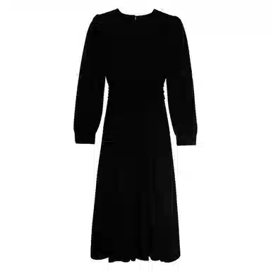 法儿家 纯色圆领皱褶长袖连衣裙 女款