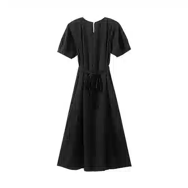 茵曼 圆领中长款纯色短袖连衣裙 女款