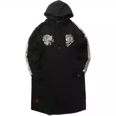 鬼洗 休闲连帽套头长袖连衣裙 女款 黑色