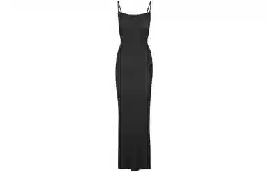 SKIMS SOFT LOUNGE LONG SLIP DRESS ONYX