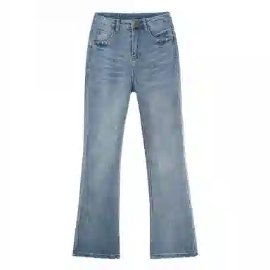 法文箱子 纯色高腰简约舒适牛仔裤 女款 蓝色