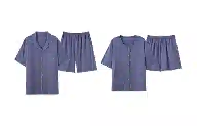 俏薇妮 柔软简约纯色时尚优雅高级感短袖短裤家居服舒适透气休闲宽松凉感可外穿夏季睡衣套装 男女同款 蓝色