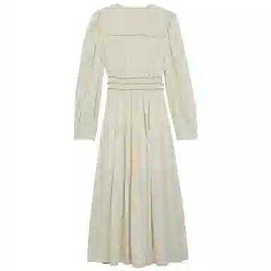 法儿家 纯色圆领皱褶长袖连衣裙 女款