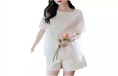 【dme】灯笼袖拼接短袖衬衫纯色中腰短裤衬衫套装 女款 米白