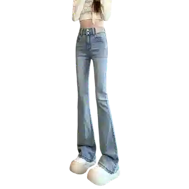 惟熙 喇叭高腰微喇裤牛仔裤 女款 浅蓝色