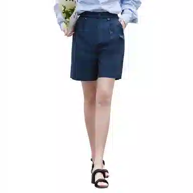 茵曼 纯色高腰休闲直筒五分短裤 女款