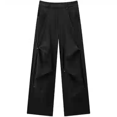 太平鸟 撞钉伞兵直筒纯色休闲裤 女款 乌黑