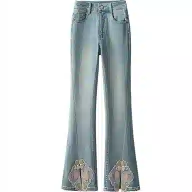 丝柏舍 简约高腰修身喇叭牛仔裤 女款 浅蓝色