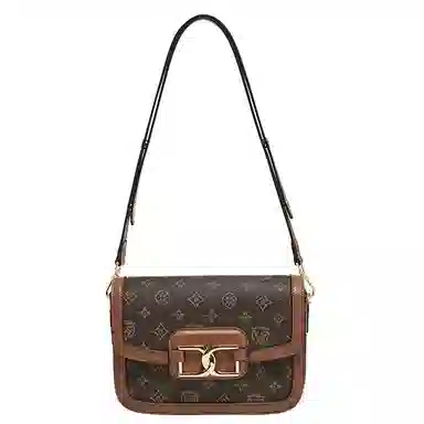 老人头 百搭休闲通勤实用简约小方包 合成革 单肩斜挎包 女款 啡色/白色