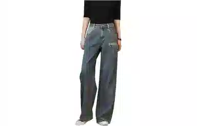 善己 纯色高腰直筒休闲牛仔裤 女款 蓝色