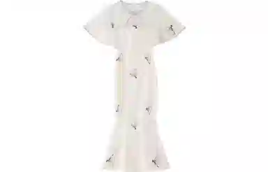 槿爷东方 刺绣胸口镂空设计新式改良旗袍鱼尾短袖连衣裙 女款 米色