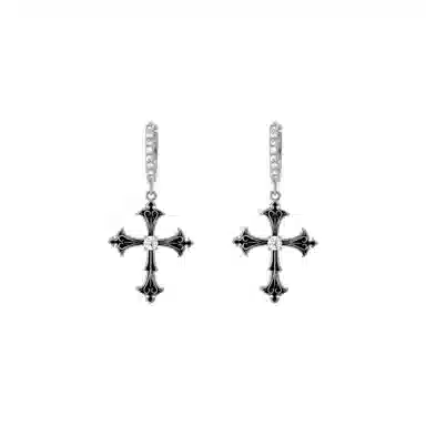 指尖瑰宝 哥特风暗黑十字架气质小众高级感甜酷嘻哈街头潮酷运动 铜 耳环 女款