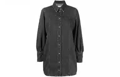 GANNI Mini Denim Shirt Dress Black