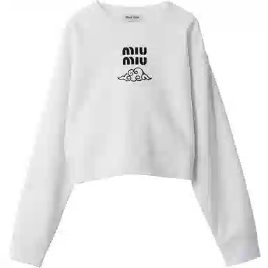 Miu Miu SS24 Logo Print Cropped Sweatshirt White