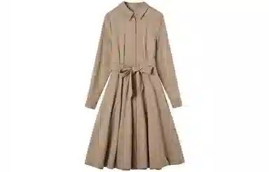 【dme】 格子满印衬衫式系带收腰长长袖连衣裙 女款 浅咖色