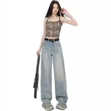 莫代尔 镰刀裁剪阔腿神裤~宽松现货显高阔腿拖地裤长裤加长牛仔裤 女款