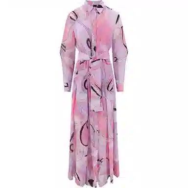 PINKO SS23 Printed Long Sleeve Dress Purple