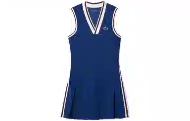 Lacoste Striped V-Neck Pleated Dress