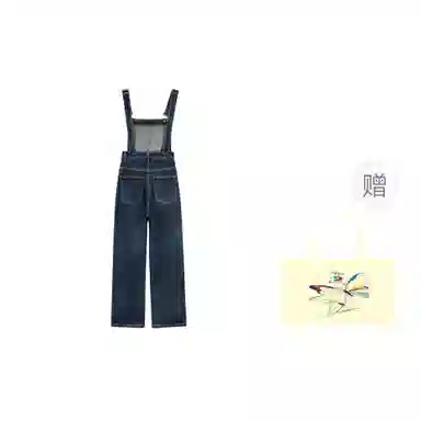 木清清 做旧休闲高腰宽松直筒背带裤 女款 复古蓝