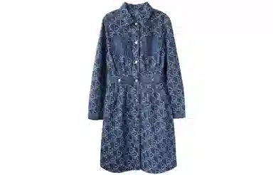 【dme】 元素图案满印单排扣长袖连衣裙 深牛仔蓝