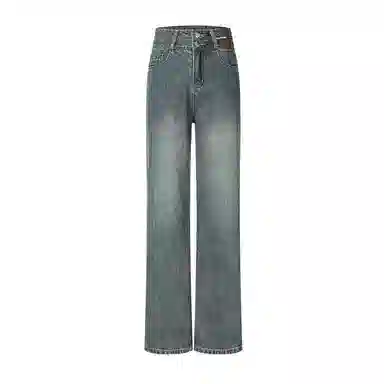 么宁 高腰直筒垂感窄版牛仔裤 男女同款