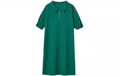 【dme】纯色翻领宽松短袖连衣裙 绿色