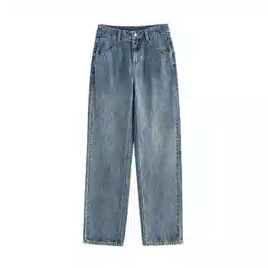 初语 复古高腰休闲百搭宽松显瘦直筒牛仔裤 女款