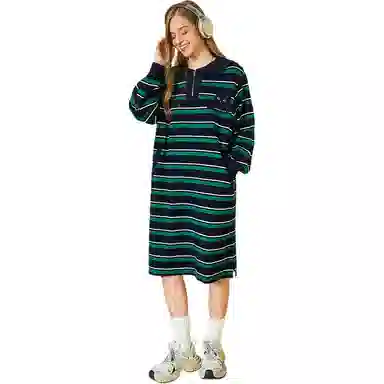 木果果木 休闲复古学院风长袖连衣裙 女款