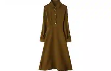 恒源祥 雪纺裙子娃娃领长袖连衣裙 姜黄色