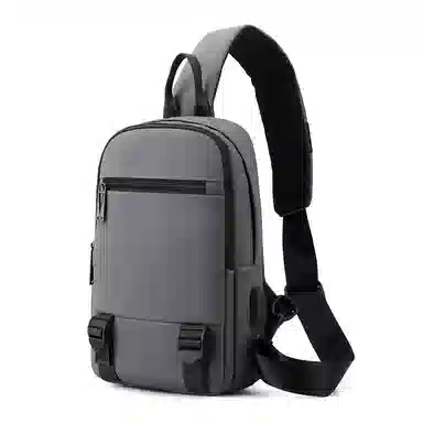 恒源祥 韩版时尚简约纯色户外运动防泼水 牛津布 斜挎包胸包 男款 灰色/黑色