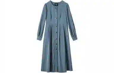 【dme】 圆领复古蓝长袖连衣裙 灰蓝