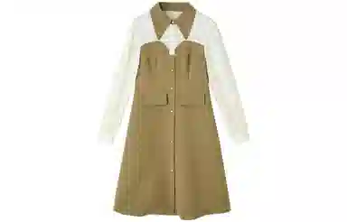 【dme】 拼接中腰休闲长袖连衣裙 浅咖色