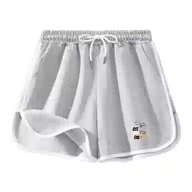 棉致 喵喵对话纯棉透气系带抽绳侧缝分割弧形摆围包边撞色设计感微宽松三分休闲短裤 女款